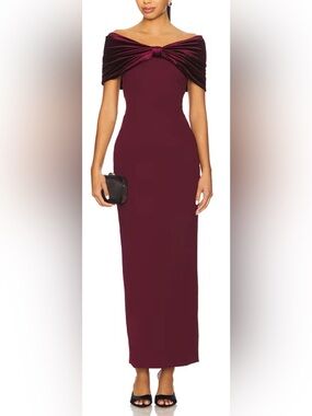 NEW  SONYA MODA BELLUNO Off the shoulder bow midi Rosewood dress sz XL